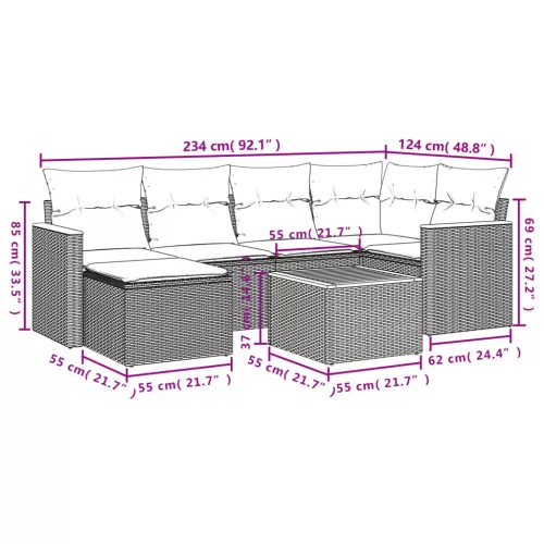  7 részes szürke polyrattan kerti ülőgarnitúra párnákkal