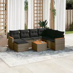    8 részes szürke polyrattan kerti ülőgarnitúra párnákkal