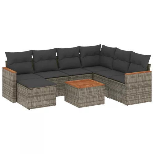  8 részes szürke polyrattan kerti ülőgarnitúra párnákkal