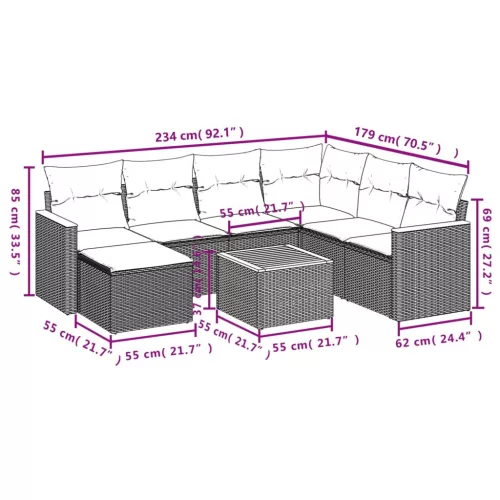  8 részes szürke polyrattan kerti ülőgarnitúra párnákkal