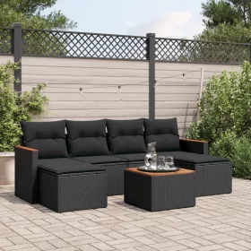    7 részes fekete polyrattan kerti ülőgarnitúra párnával