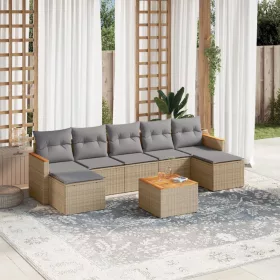    8 részes vegyes bézs polyrattan kerti ülőgarnitúra párnákkal