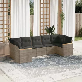    7 részes szürke polyrattan kerti ülőgarnitúra párnákkal