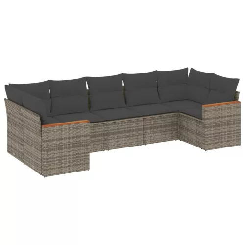  7 részes szürke polyrattan kerti ülőgarnitúra párnákkal