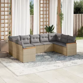    9 részes vegyes bézs polyrattan kerti ülőgarnitúra párnákkal