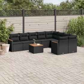    10 részes fekete polyrattan kerti ülőgarnitúra párnákkal