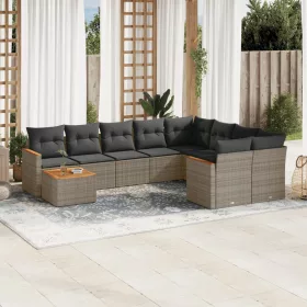   10 részes szürke polyrattan kerti ülőgarnitúra párnákkal