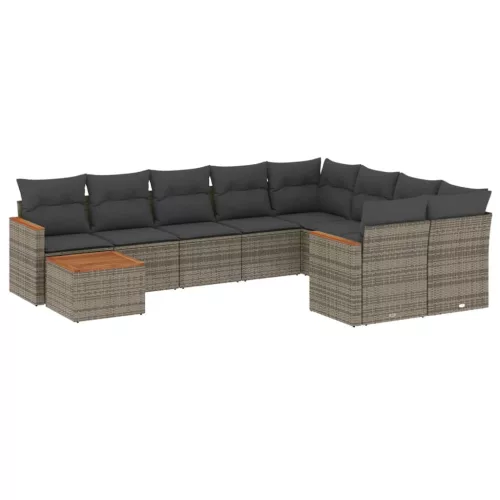  10 részes szürke polyrattan kerti ülőgarnitúra párnákkal
