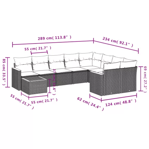  10 részes szürke polyrattan kerti ülőgarnitúra párnákkal