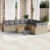  11részes vegyes bézs polyrattan kerti ülőgarnitúra párnákkal