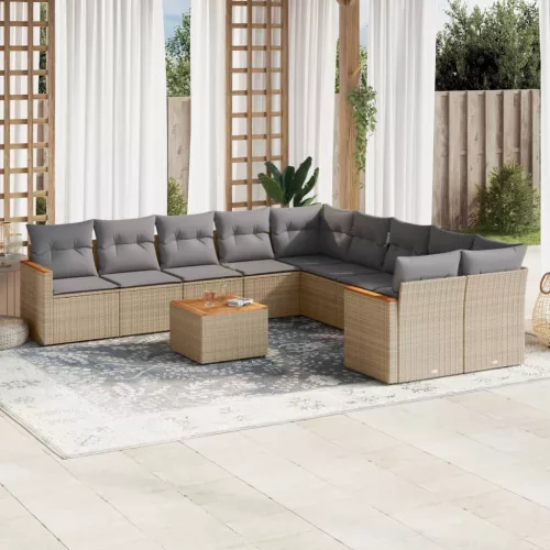  11részes vegyes bézs polyrattan kerti ülőgarnitúra párnákkal