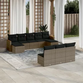    10 részes szürke polyrattan kerti ülőgarnitúra párnákkal