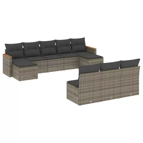  10 részes szürke polyrattan kerti ülőgarnitúra párnákkal