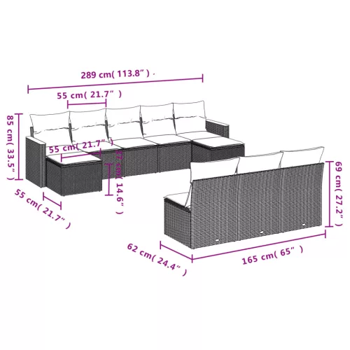  10 részes szürke polyrattan kerti ülőgarnitúra párnákkal