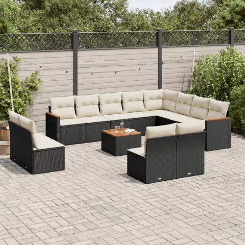  13 részes fekete polyrattan kerti ülőgarnitúra párnákkal