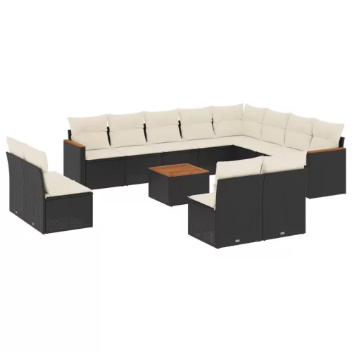  13 részes fekete polyrattan kerti ülőgarnitúra párnákkal