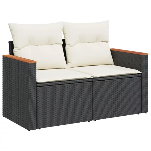  13 részes fekete polyrattan kerti ülőgarnitúra párnákkal