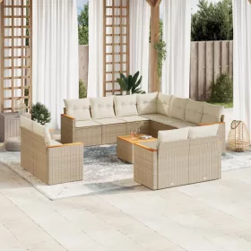    12 részes bézs polyrattan kerti ülőgarnitúra párnákkal