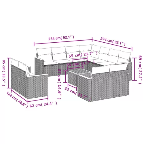  12 részes bézs polyrattan kerti ülőgarnitúra párnákkal