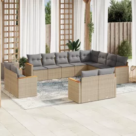    12 részes vegyes bézs polyrattan kerti ülőgarnitúra párnákkal