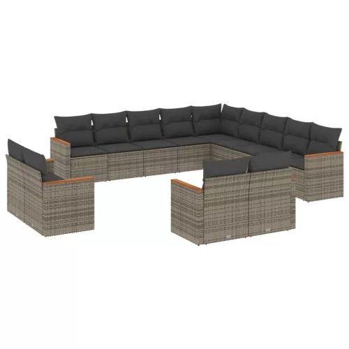  13 részes szürke polyrattan kerti ülőgarnitúra párnákkal