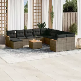    12 részes szürke polyrattan kerti ülőgarnitúra párnákkal