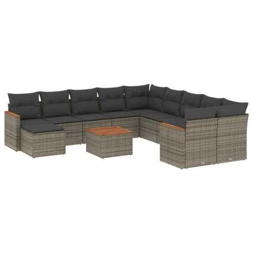  12 részes szürke polyrattan kerti ülőgarnitúra párnákkal