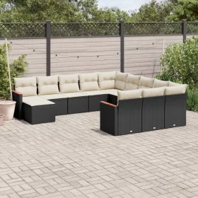    12 részes fekete polyrattan kerti ülőgarnitúra párnákkal
