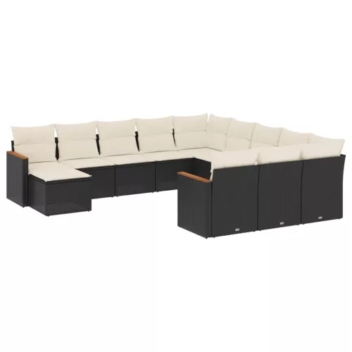  12 részes fekete polyrattan kerti ülőgarnitúra párnákkal
