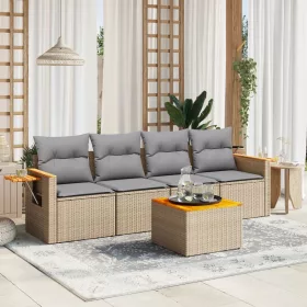    5 részes bézs polyrattan kerti ülőgarnitúra párnákkal
