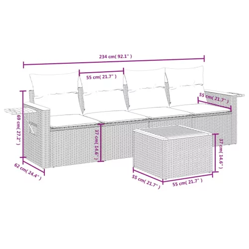  5 részes bézs polyrattan kerti ülőgarnitúra párnákkal