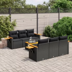    7 részes fekete polyrattan kerti ülőgarnitúra párnával