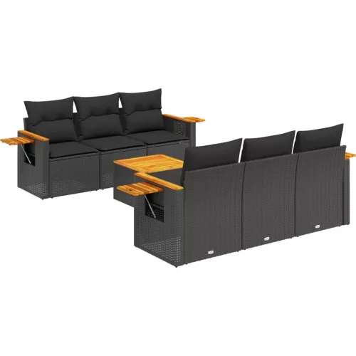 7 részes fekete polyrattan kerti ülőgarnitúra párnával