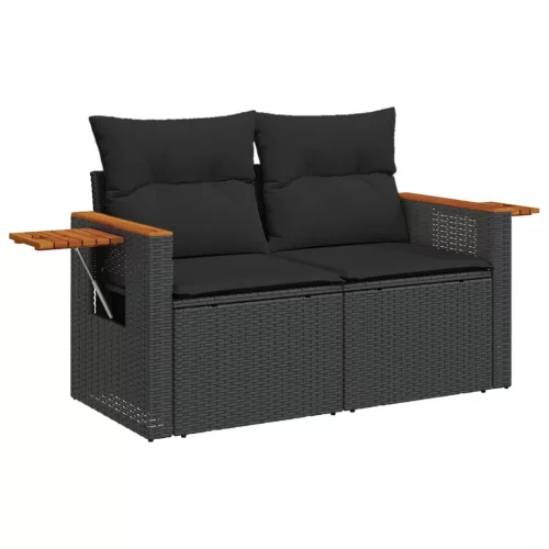  7 részes fekete polyrattan kerti ülőgarnitúra párnával