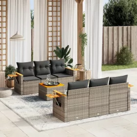    7 részes szürke polyrattan kerti ülőgarnitúra párnákkal