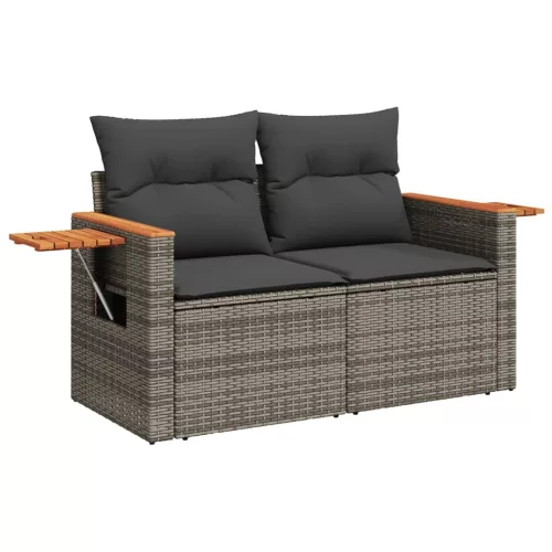  7 részes szürke polyrattan kerti ülőgarnitúra párnákkal