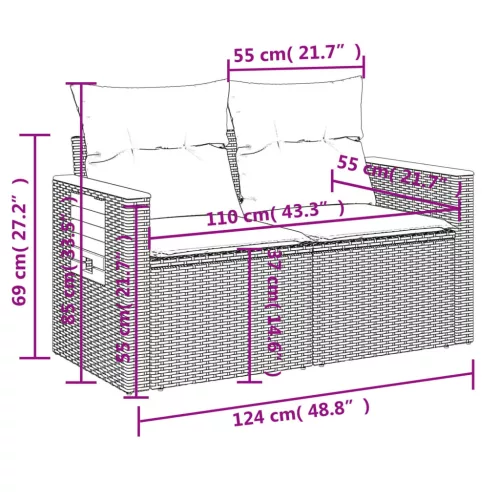  7 részes szürke polyrattan kerti ülőgarnitúra párnákkal