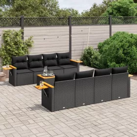    9 részes fekete polyrattan kerti ülőgarnitúra párnákkal