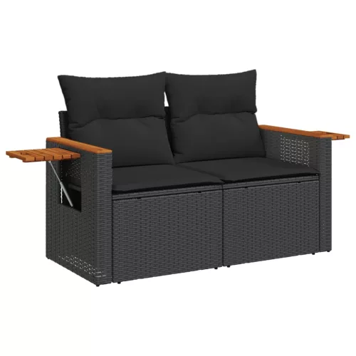 9 részes fekete polyrattan kerti ülőgarnitúra párnákkal