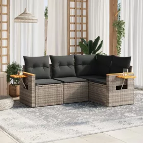    4 részes szürke polyrattan kerti ülőgarnitúra párnákkal