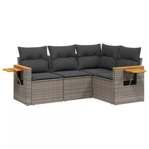  4 részes szürke polyrattan kerti ülőgarnitúra párnákkal