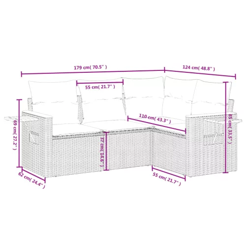  4 részes szürke polyrattan kerti ülőgarnitúra párnákkal