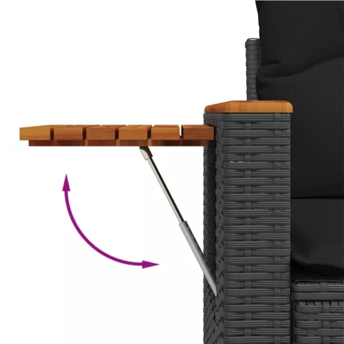  5 részes fekete polyrattan kerti kanapészett párnákkal