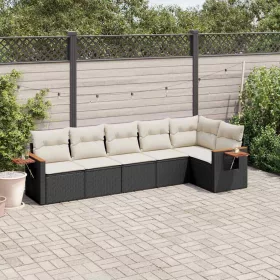    6 részes fekete polyrattan kerti ülőgarnitúra párnákkal