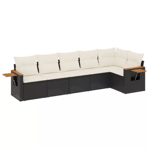  6 részes fekete polyrattan kerti ülőgarnitúra párnákkal