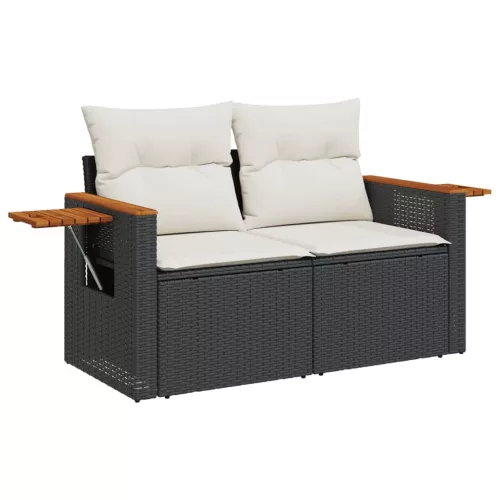  6 részes fekete polyrattan kerti ülőgarnitúra párnákkal