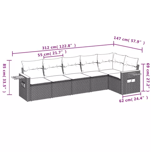  6 részes fekete polyrattan kerti ülőgarnitúra párnákkal