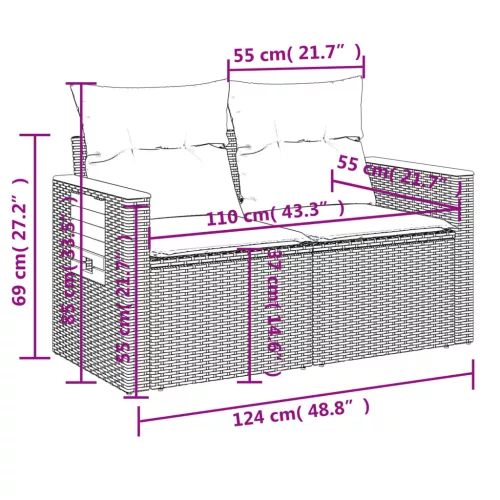  6 részes fekete polyrattan kerti ülőgarnitúra párnákkal