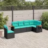  6 részes fekete polyrattan kerti ülőgarnitúra párnával