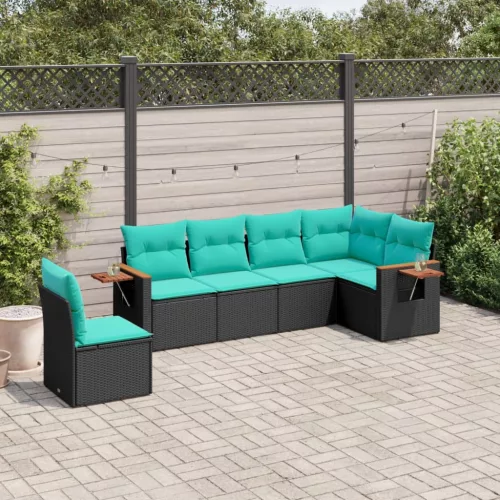  6 részes fekete polyrattan kerti ülőgarnitúra párnával